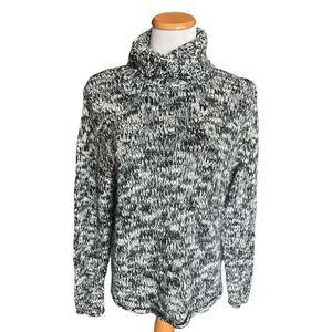 Womens CC Hughes Black & White Marled Turtleneck Cabin Sweater - Sz L